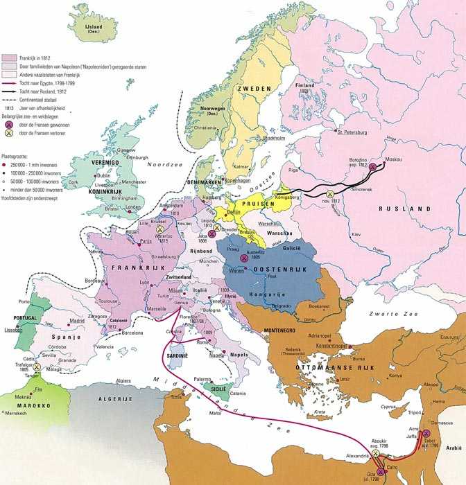 Kaart: Europa in de tijd van Napoleon